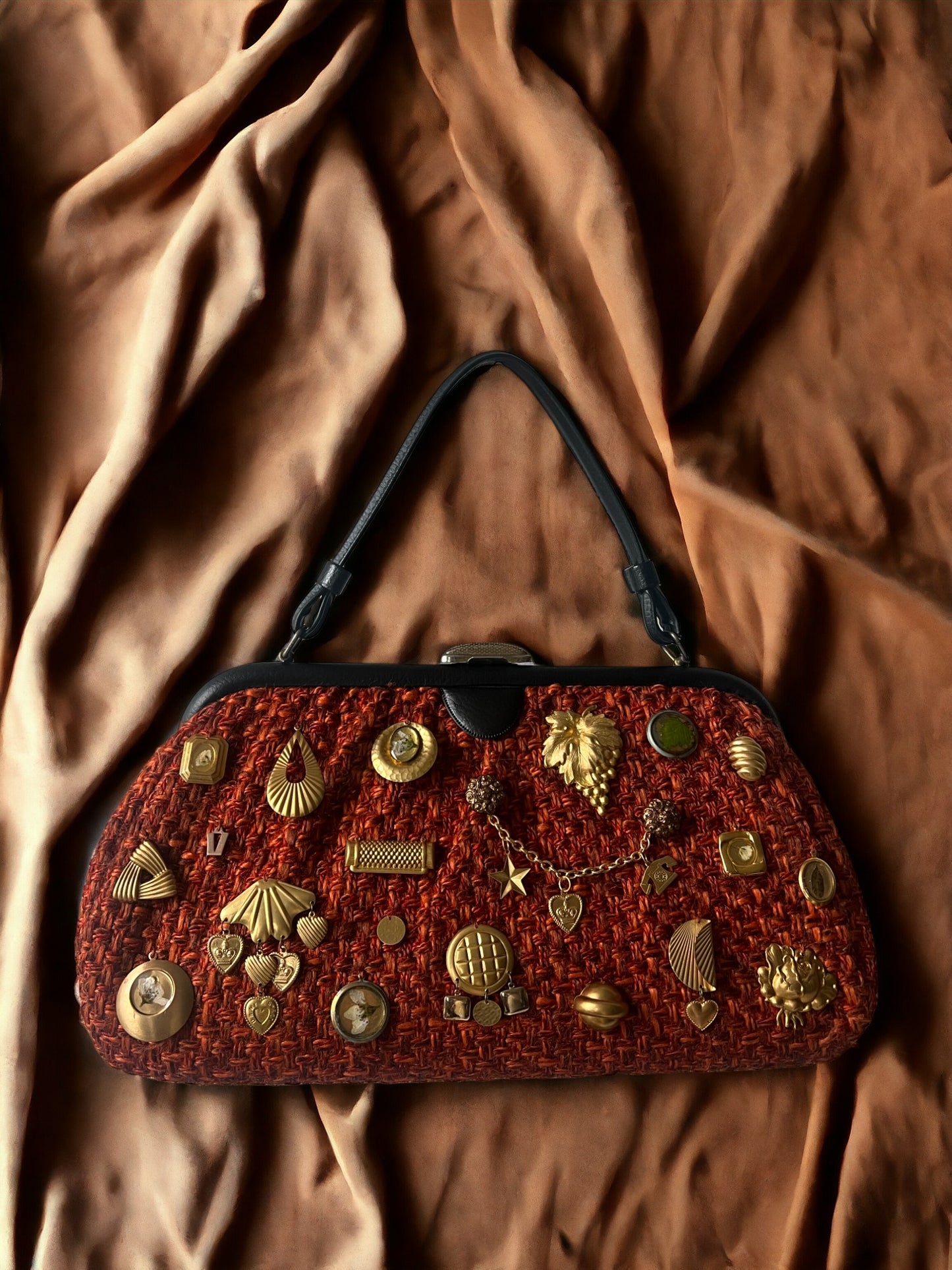 1960s Orange Tweed ‘Gathered Charm’ Bag