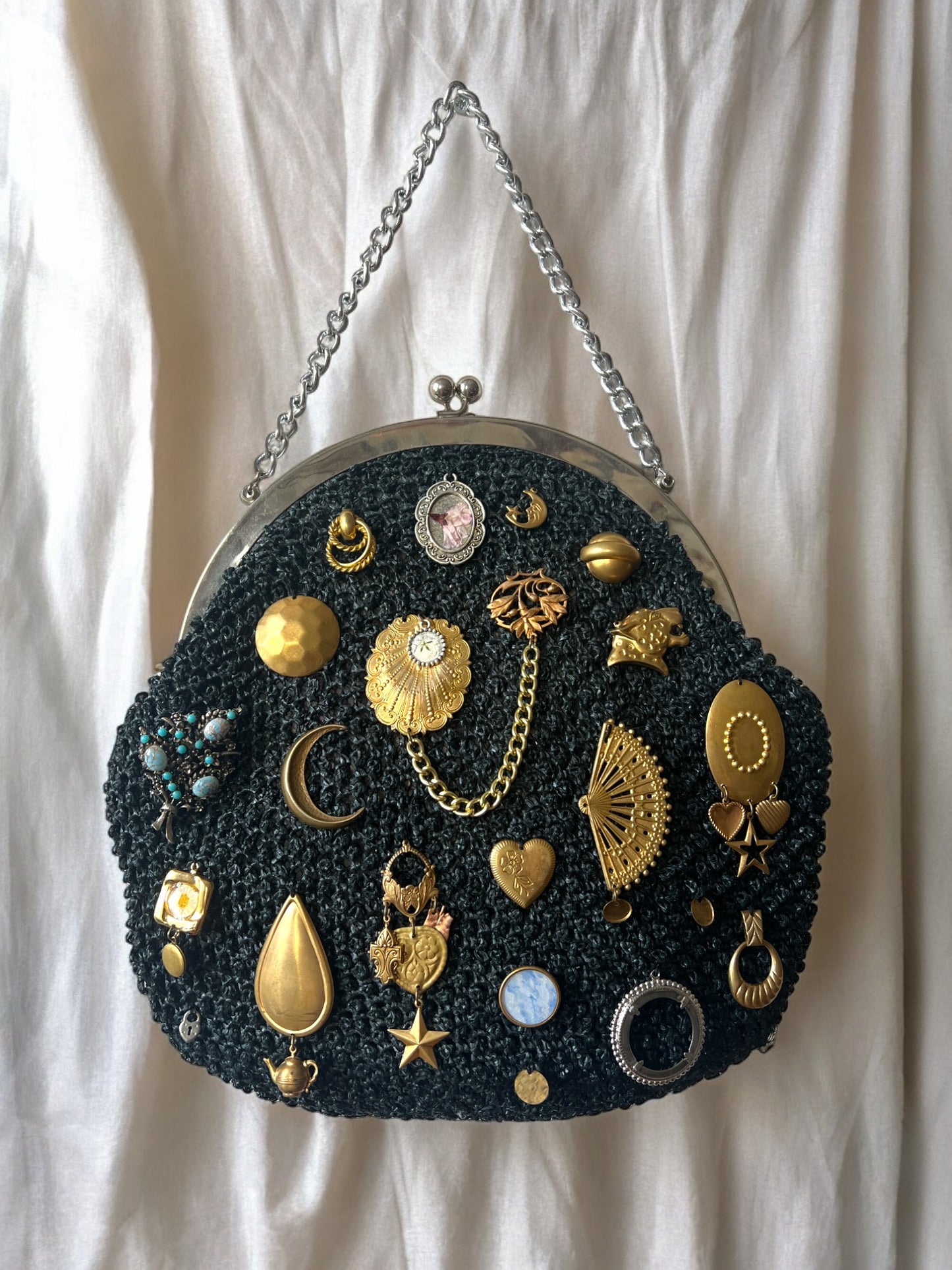 1960s Black Woven Large ‘Gathered Charm’ Bag