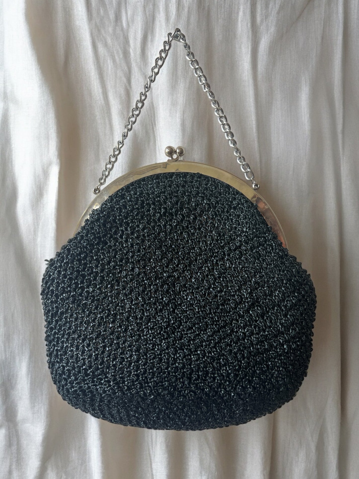 1960s Black Woven Large ‘Gathered Charm’ Bag