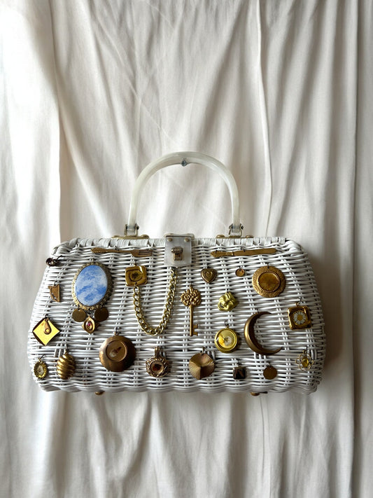 1960s White Wicker ‘Gathered Charm’ Bag